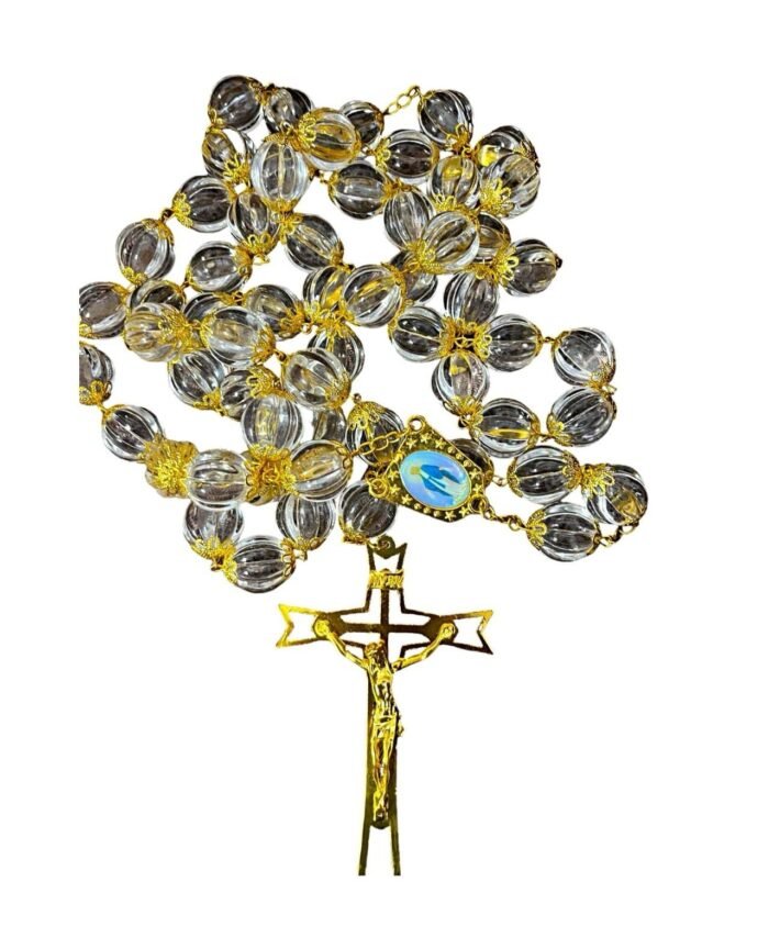 Crystal Clear Cross Chain with Crystal Beads and Golden Accents