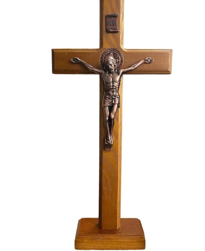 Elegant Wooden Cross with Metallic Crucifix