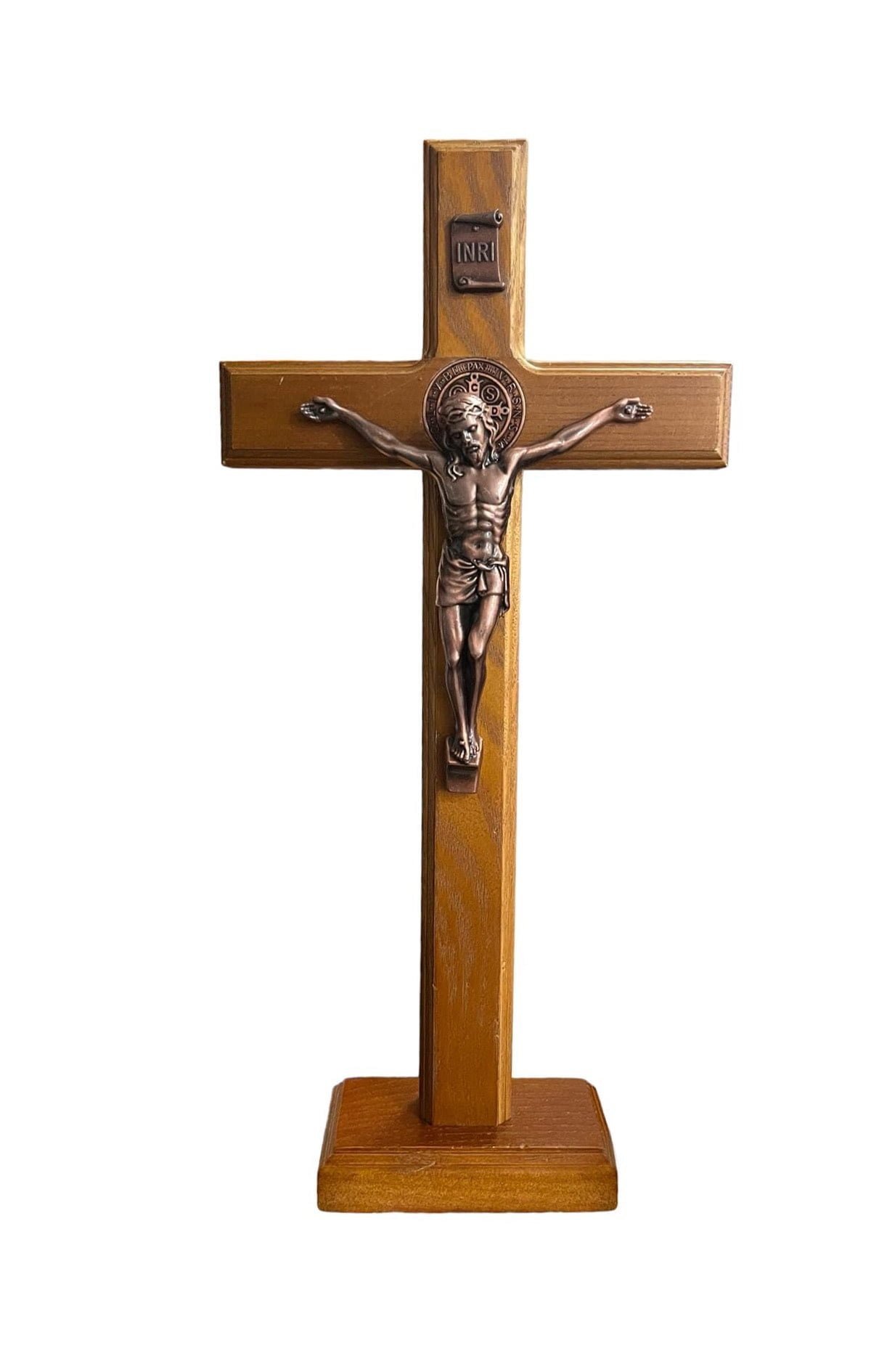 Elegant Wooden Cross with Metallic Crucifix